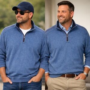 Tommy Bahama Blue Knit Zip Up Sweater